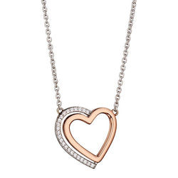Fiorelli Silver Two Tone Heart Necklace With Pave Shadow
